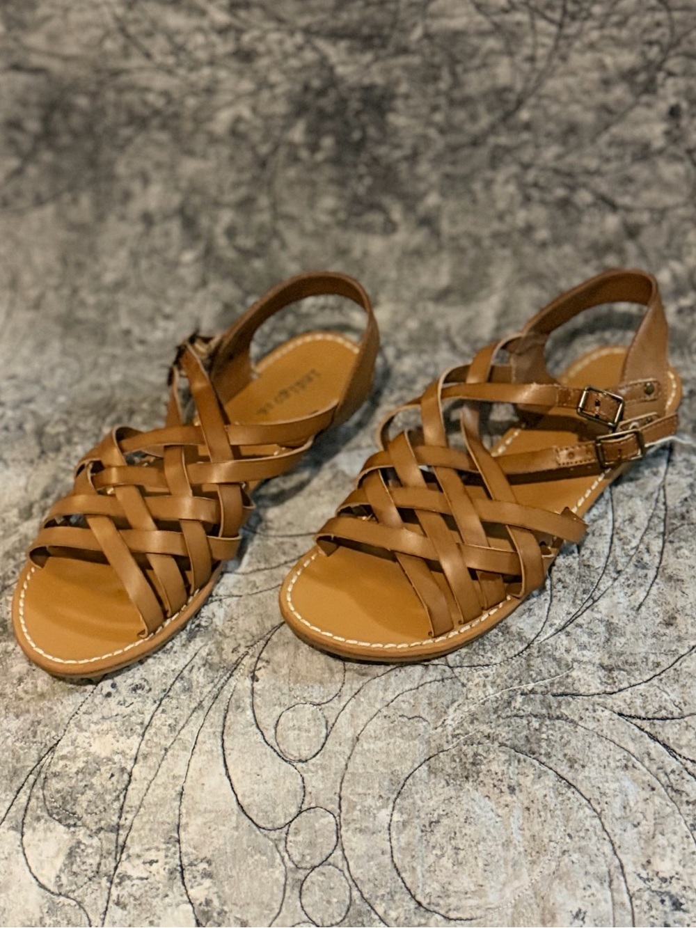 Indigo Rd. Tan Woven Leather Sandals with Double Buckles